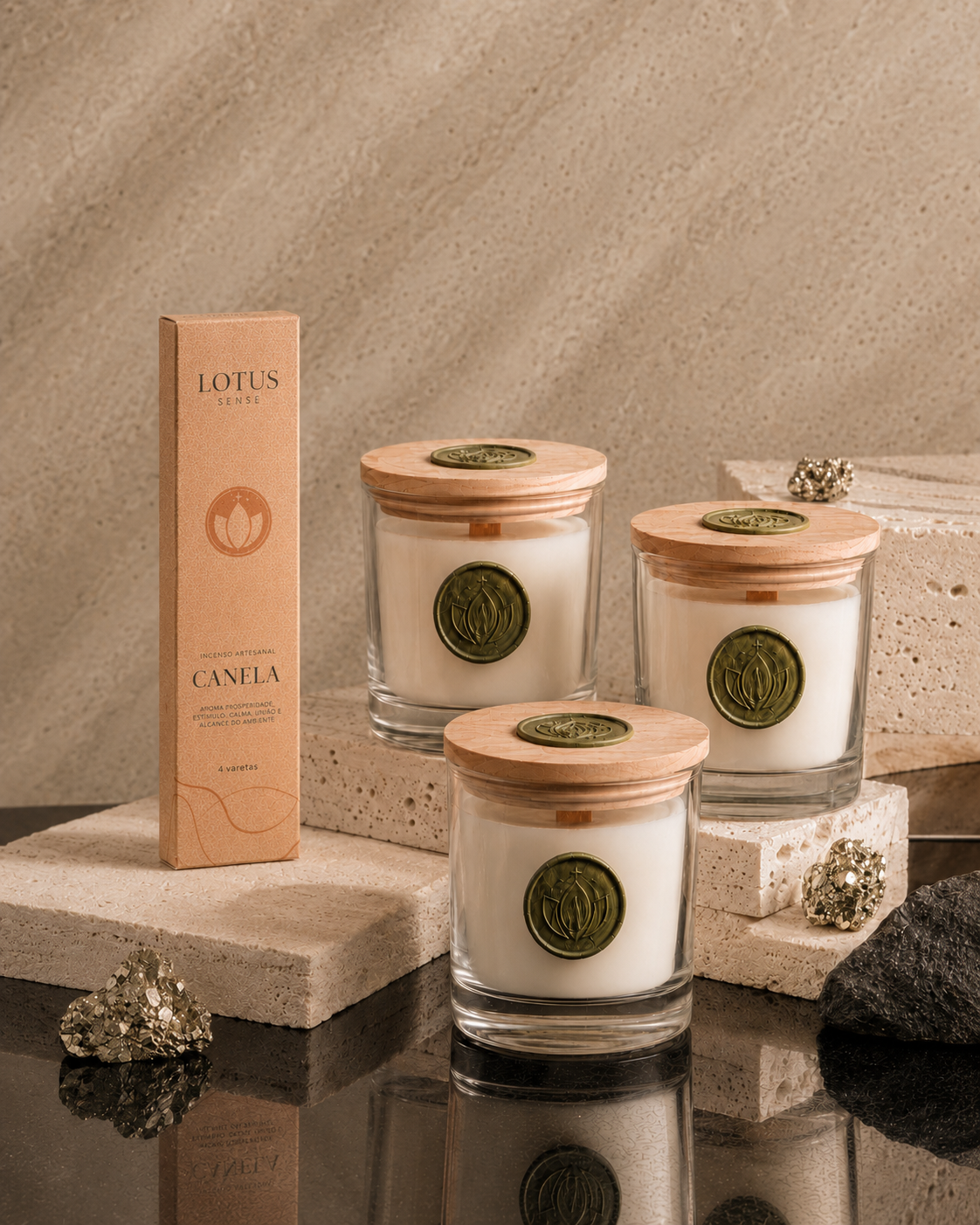 Trio de Velas + Incenso Lotus Sense